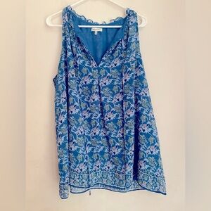 MAX STUDIO BLUE FLORAL SLEEVELESS TOP 1X